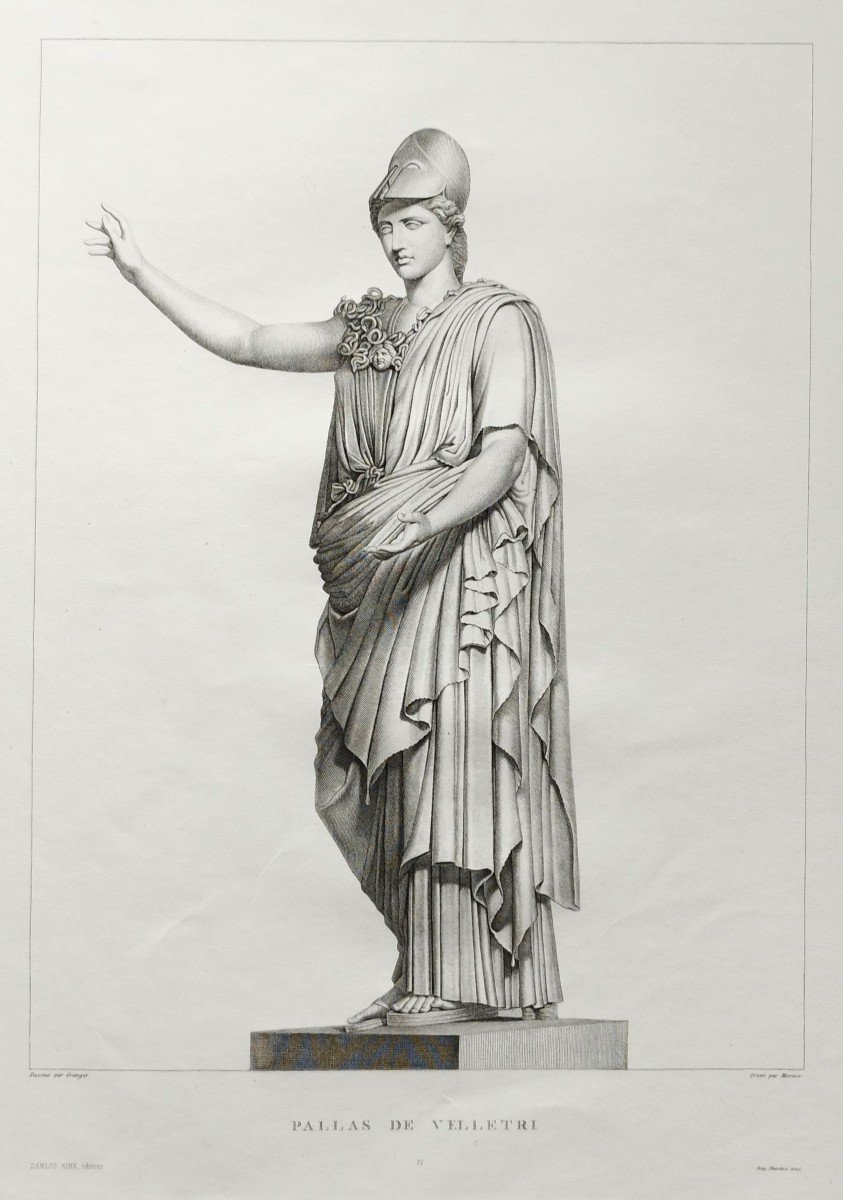 Gravure  Mythologique Athena Pallas De Vellitri Déesse Grecque 19ème