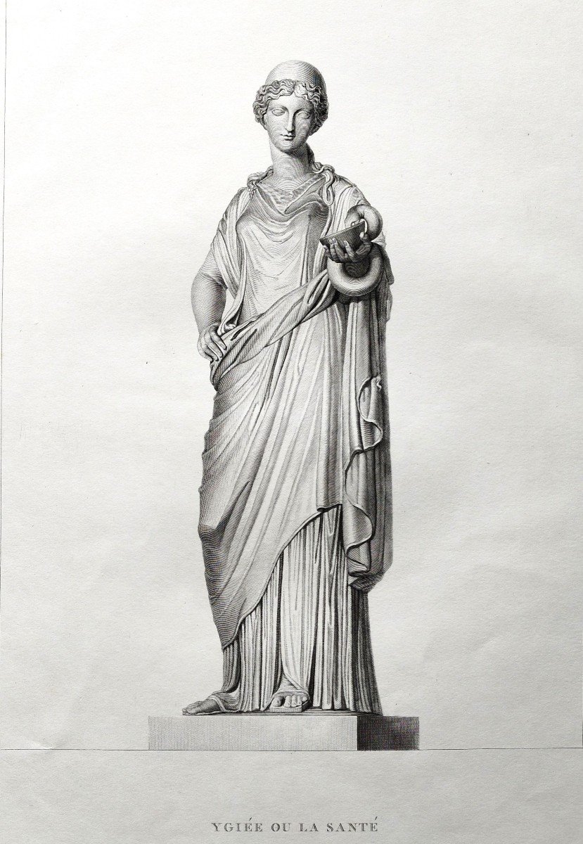  Mythological Etching Ygiée Health Greek Goddess Engraving 19th C Old Print-photo-4