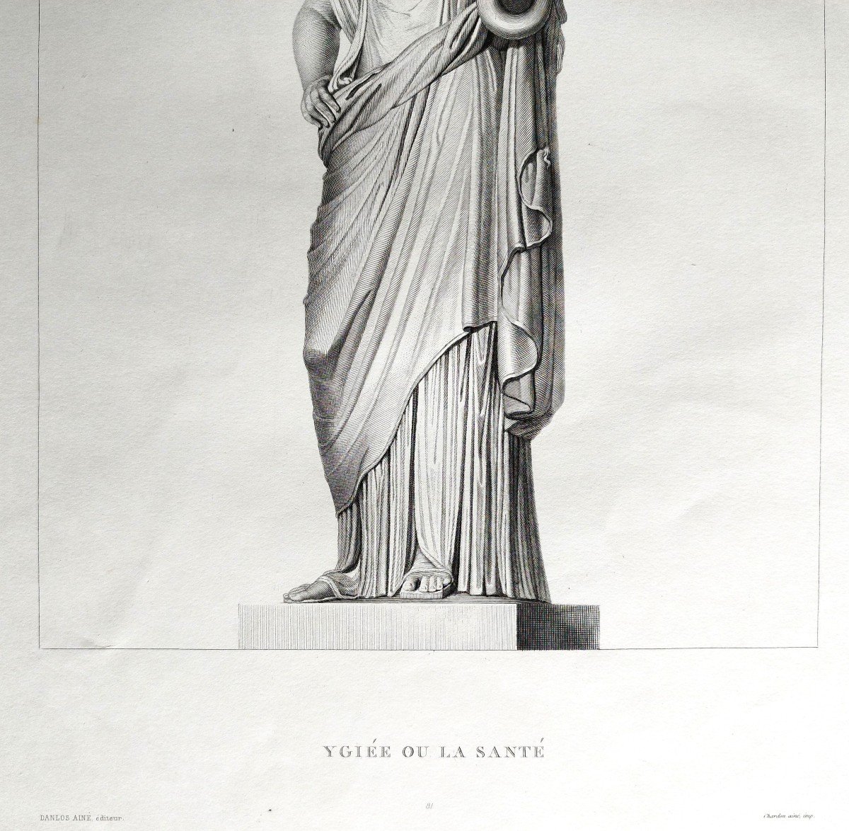  Mythological Etching Ygiée Health Greek Goddess Engraving 19th C Old Print-photo-2