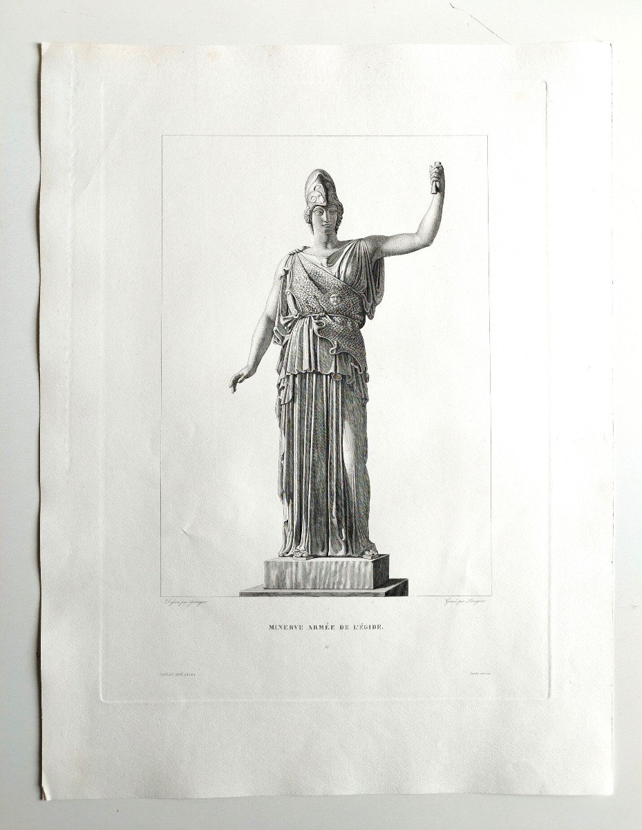 Etching Mythological Engraving Minerva Greek Goddess 19th C-photo-2