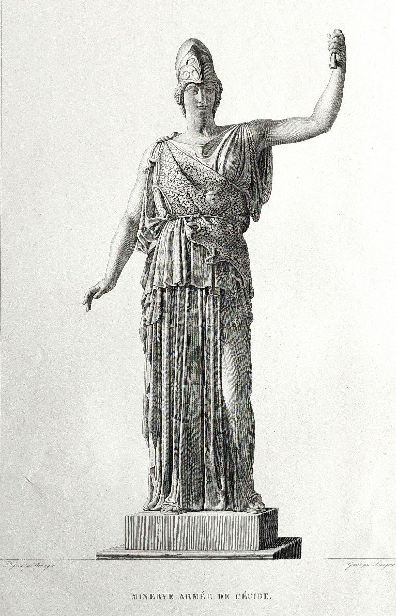 Etching Mythological Engraving Minerva Greek Goddess 19th C-photo-4