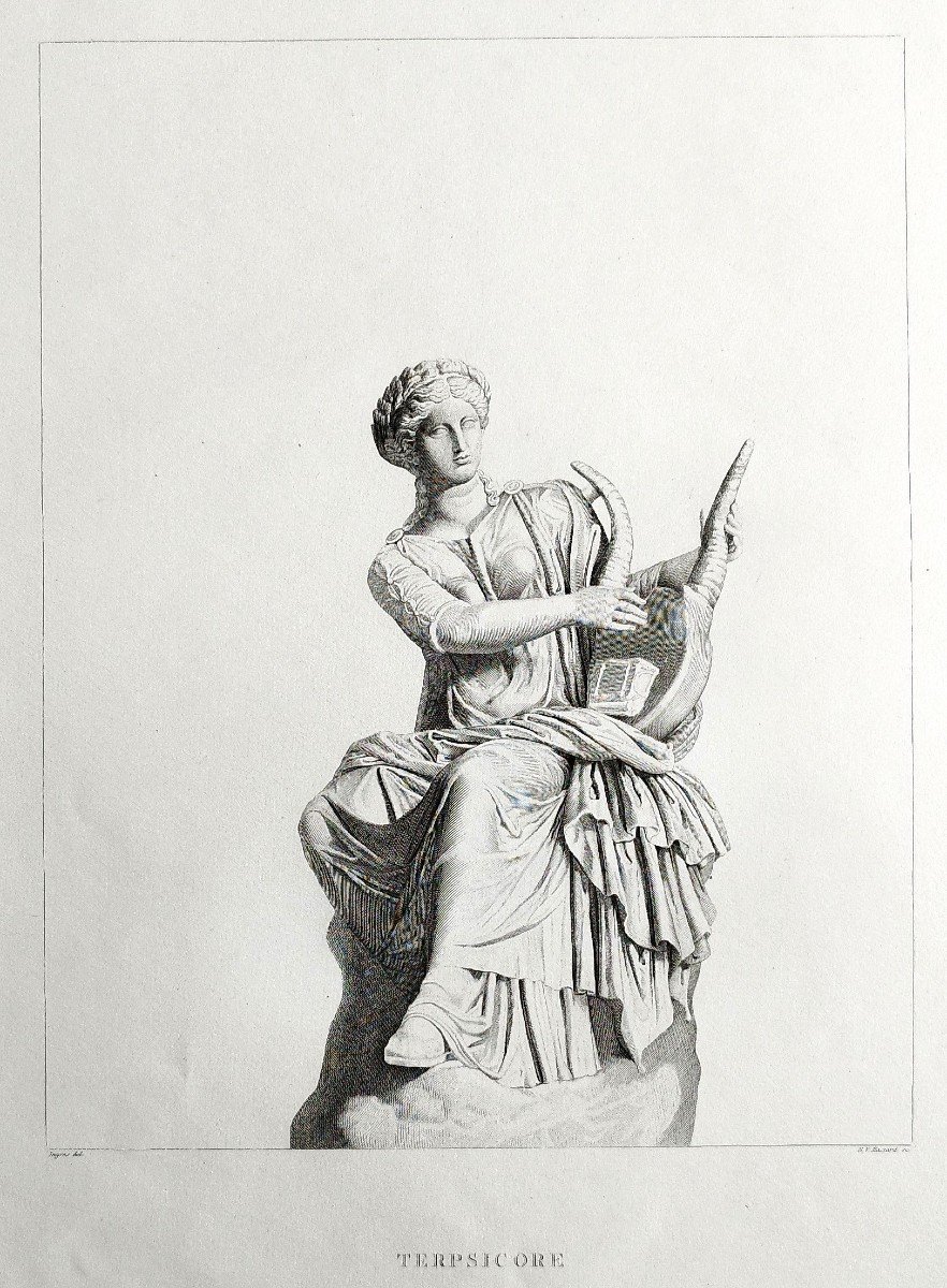 Etching Terpsicore Mythological Engraving Greek Goddess 19th C Old Print-photo-4