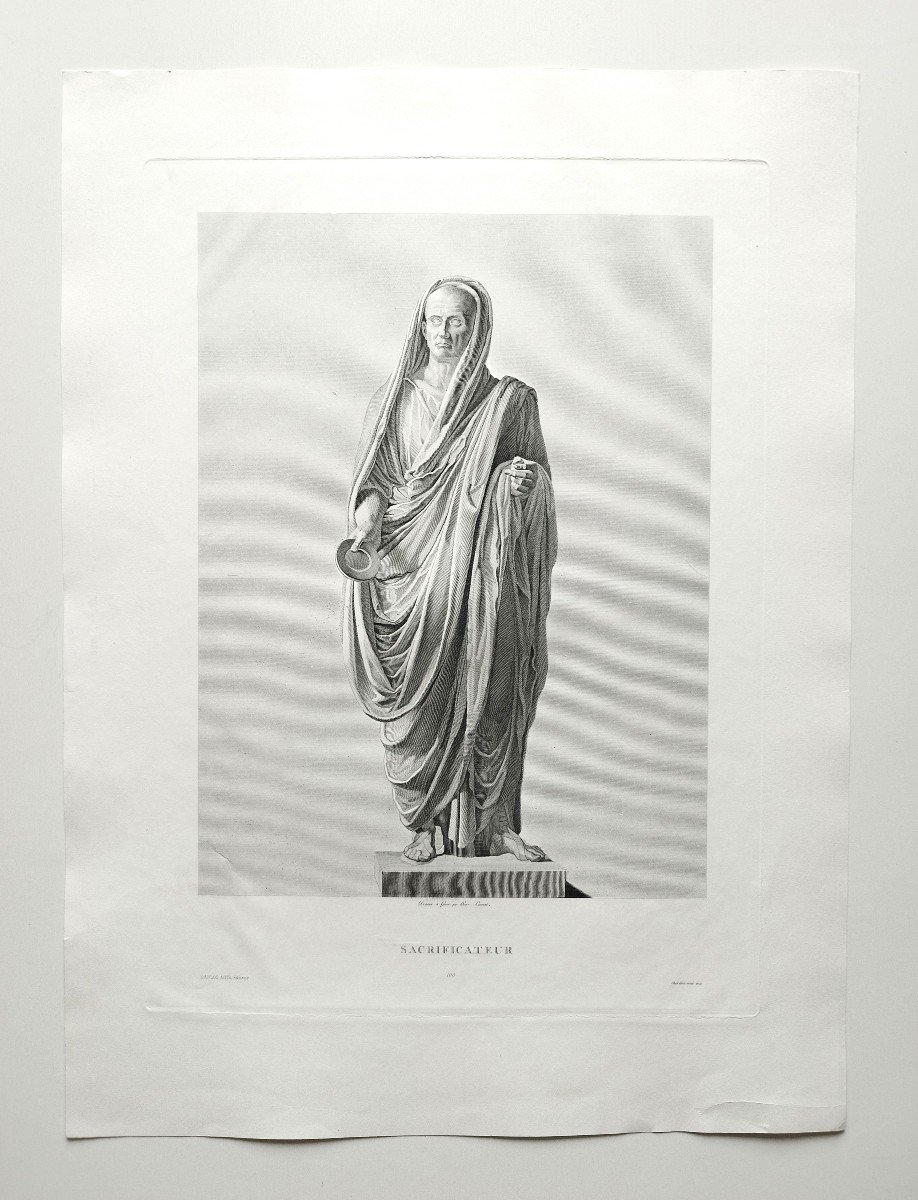 Gravure Mythologique Statue Grèce 'Antique Sacrificateur 19ème-photo-2