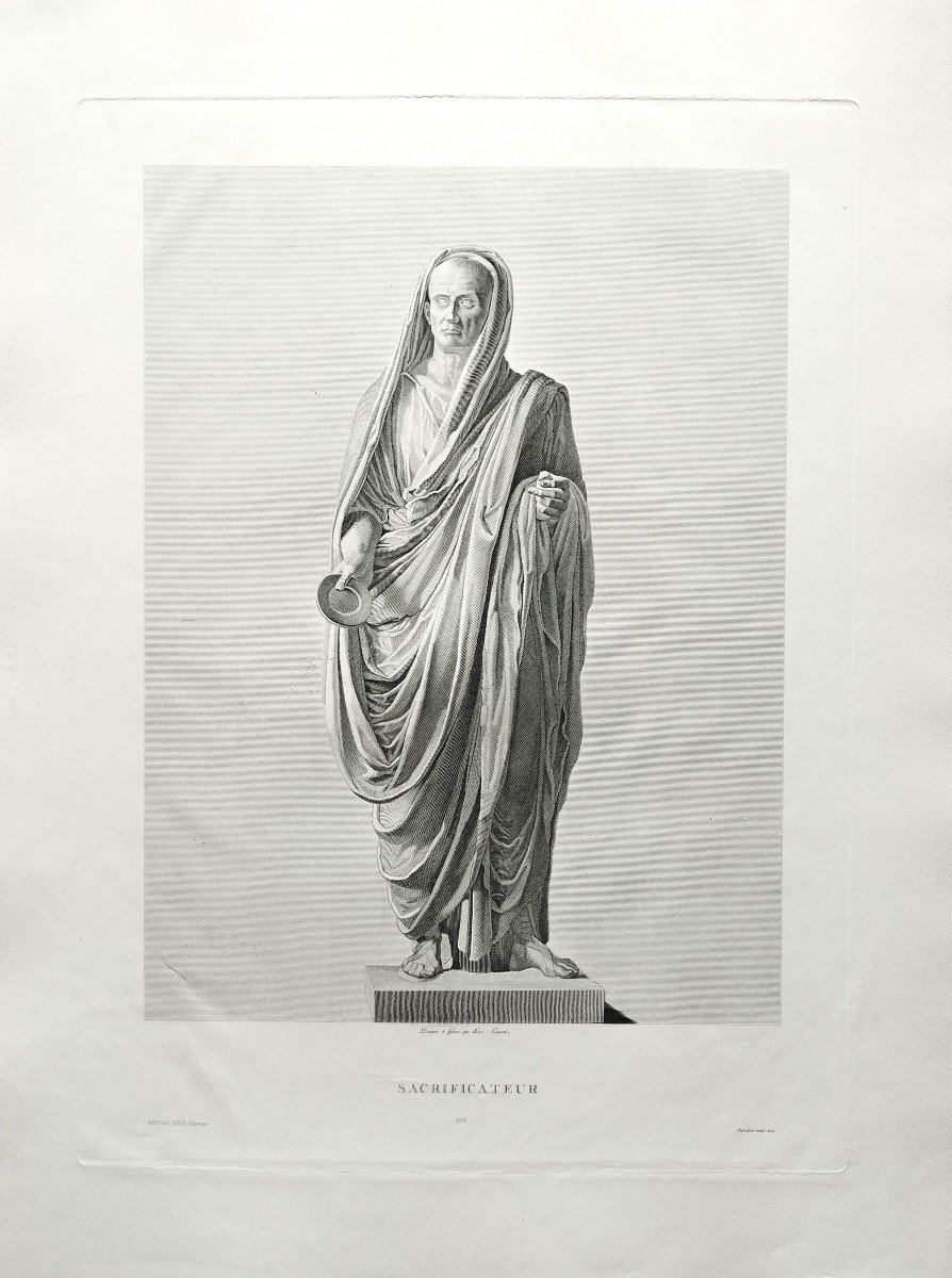 Gravure Mythologique Statue Grèce 'Antique Sacrificateur 19ème-photo-3