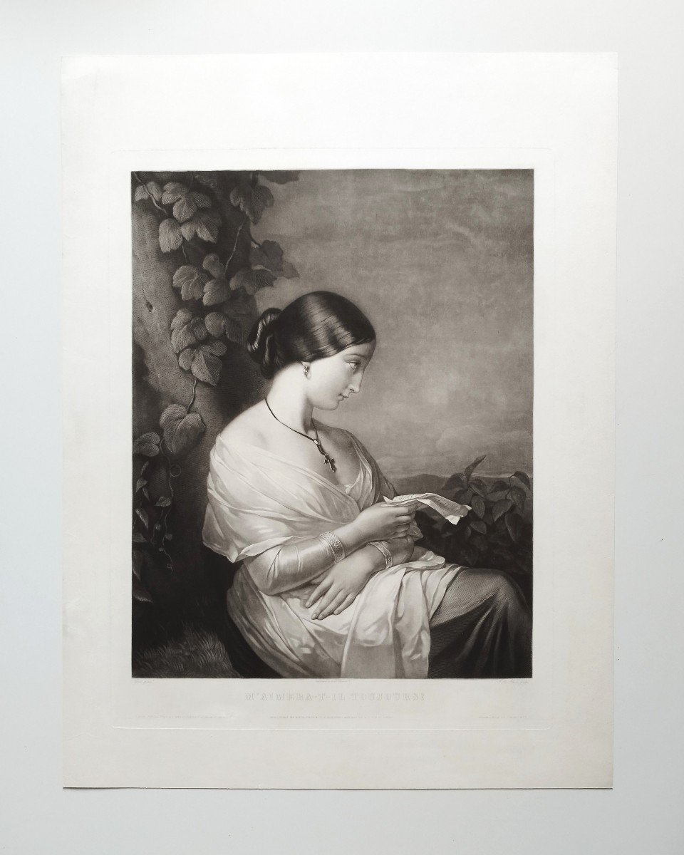 Romantic Engraving After Charlemagne-oscar Guët Etching  Portrait Of A Lady 19th C Old Print-photo-2