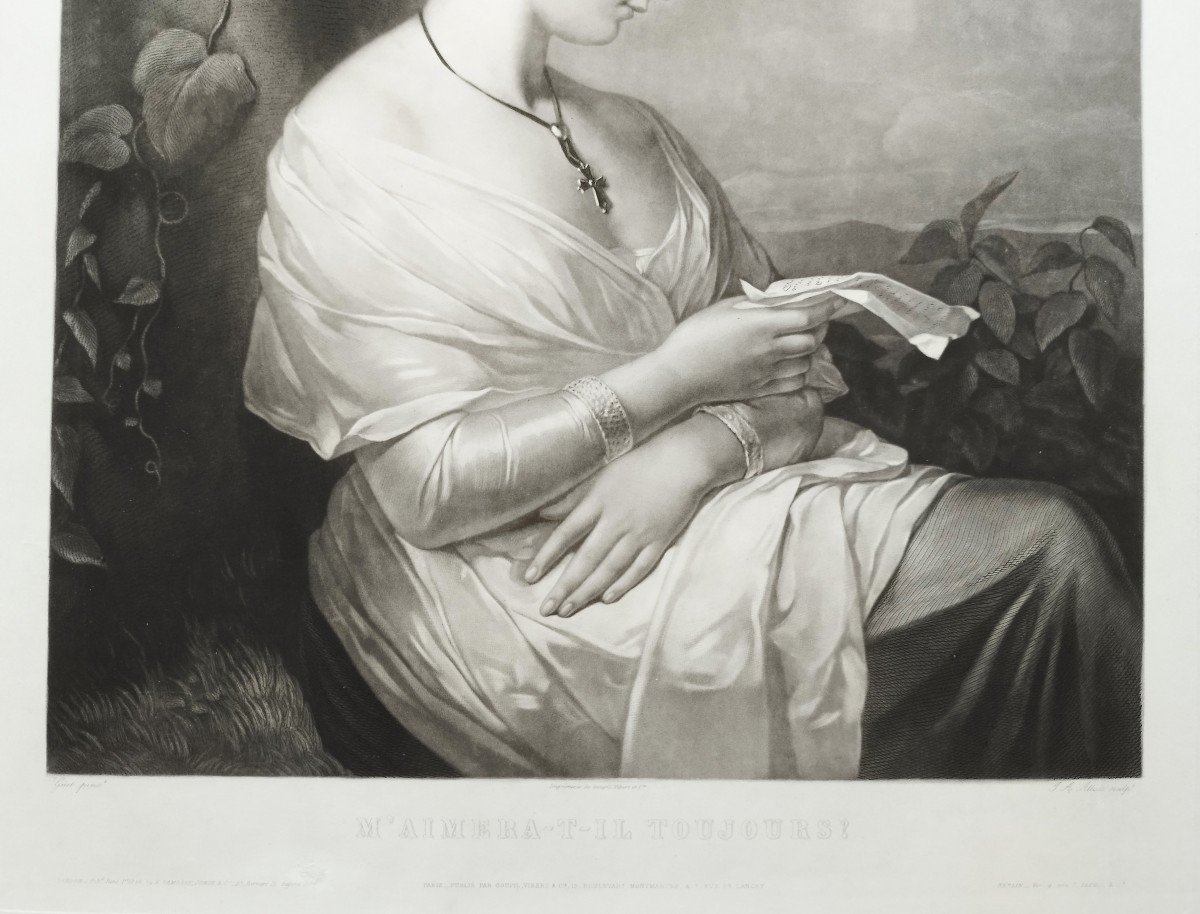 Romantic Engraving After Charlemagne-oscar Guët Etching  Portrait Of A Lady 19th C Old Print-photo-4