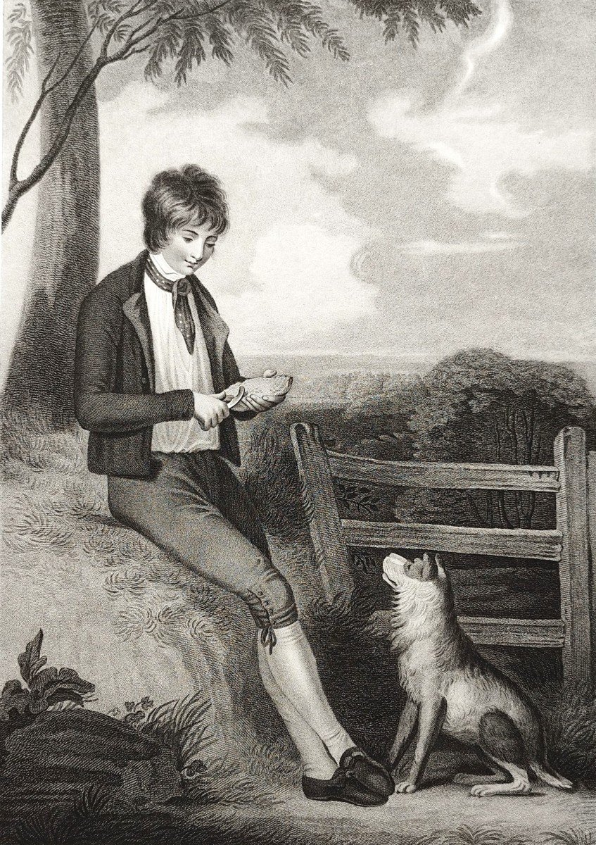 Dog And Young Boy Etching 19th C Engraving Old Print-photo-4
