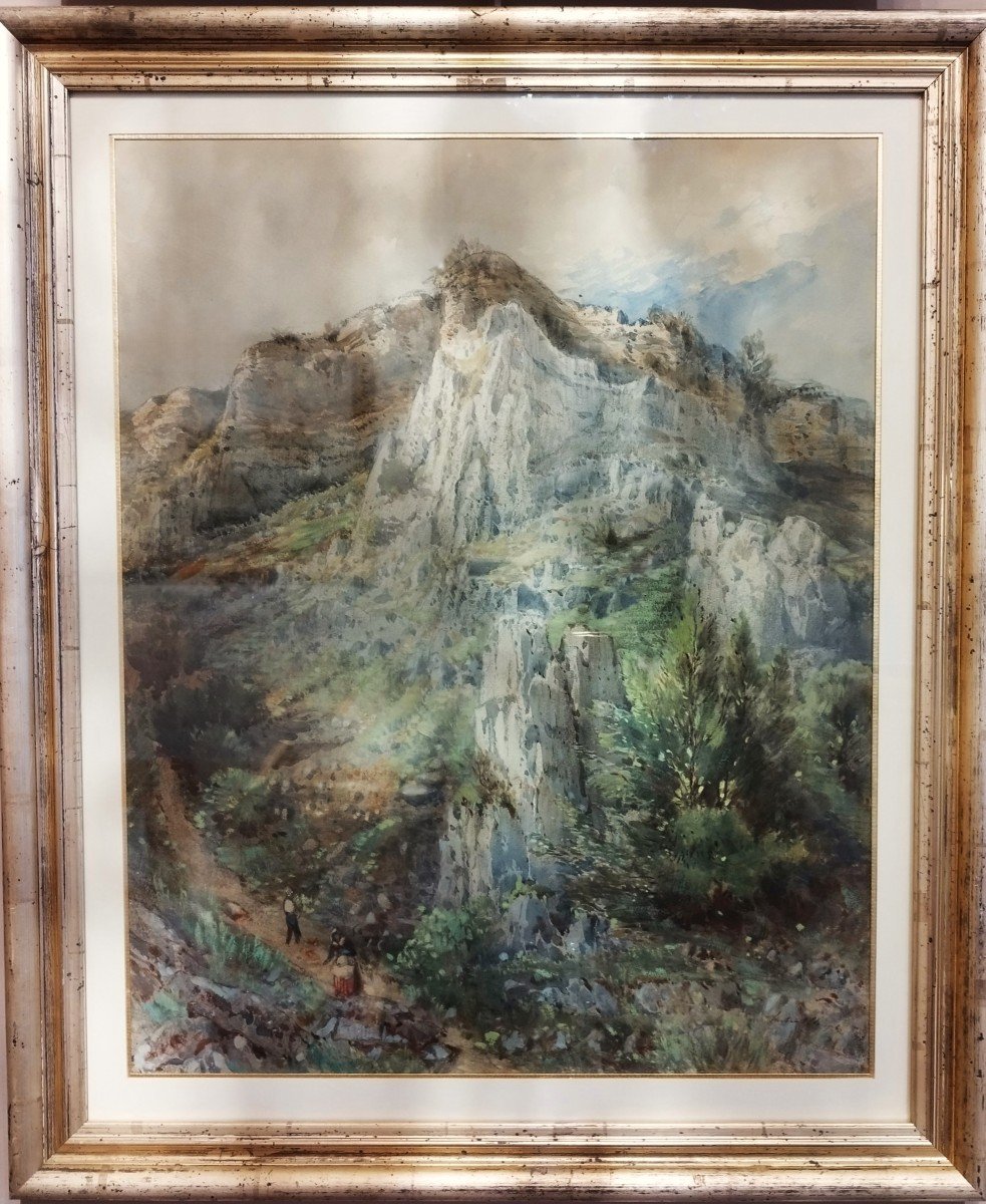 Watercolor Mountain Landscape 19th C -photo-4