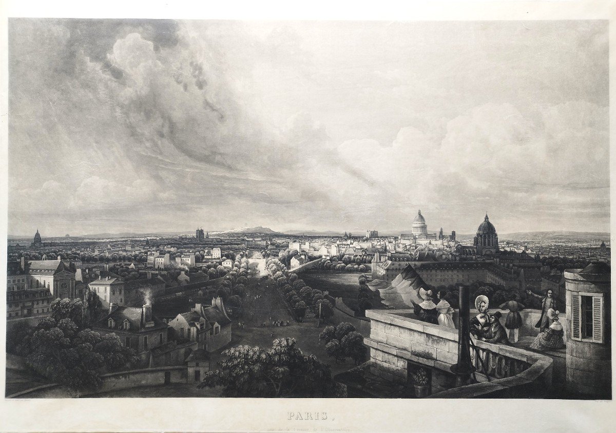 Paris Vue Prise De La Terrasse De l'Observatoire Gravure Par Himely 19ème-photo-2