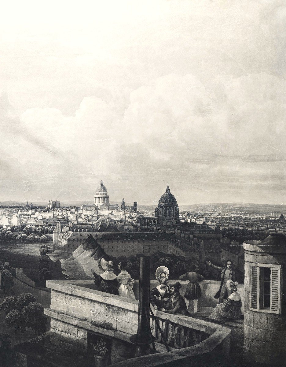 Paris Vue Prise De La Terrasse De l'Observatoire Gravure Par Himely 19ème-photo-1