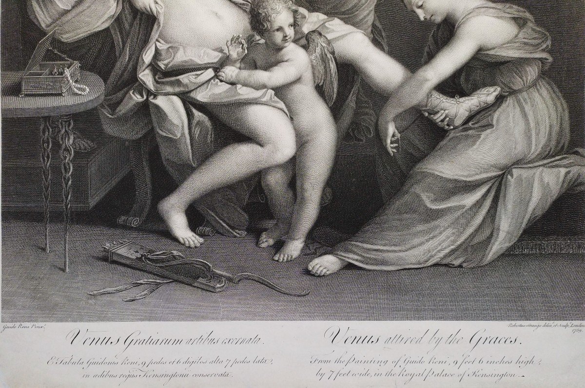 Etching Venus And The Graces Mythological Engraving 18th C Old Print-photo-4