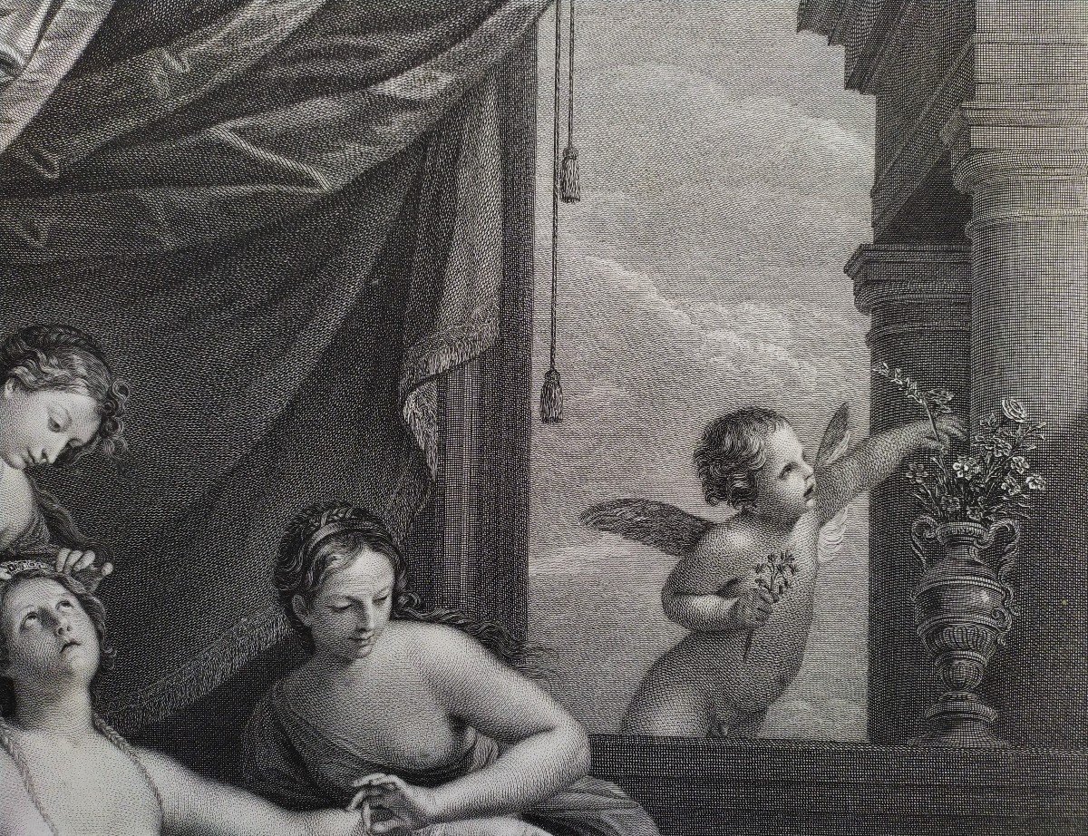 Etching Venus And The Graces Mythological Engraving 18th C Old Print-photo-1