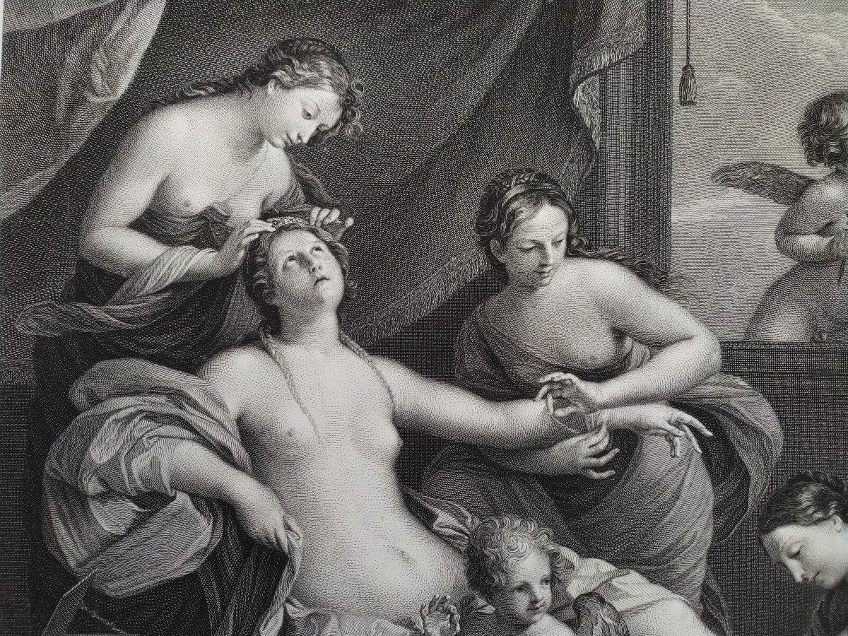 Etching Venus And The Graces Mythological Engraving 18th C Old Print-photo-2