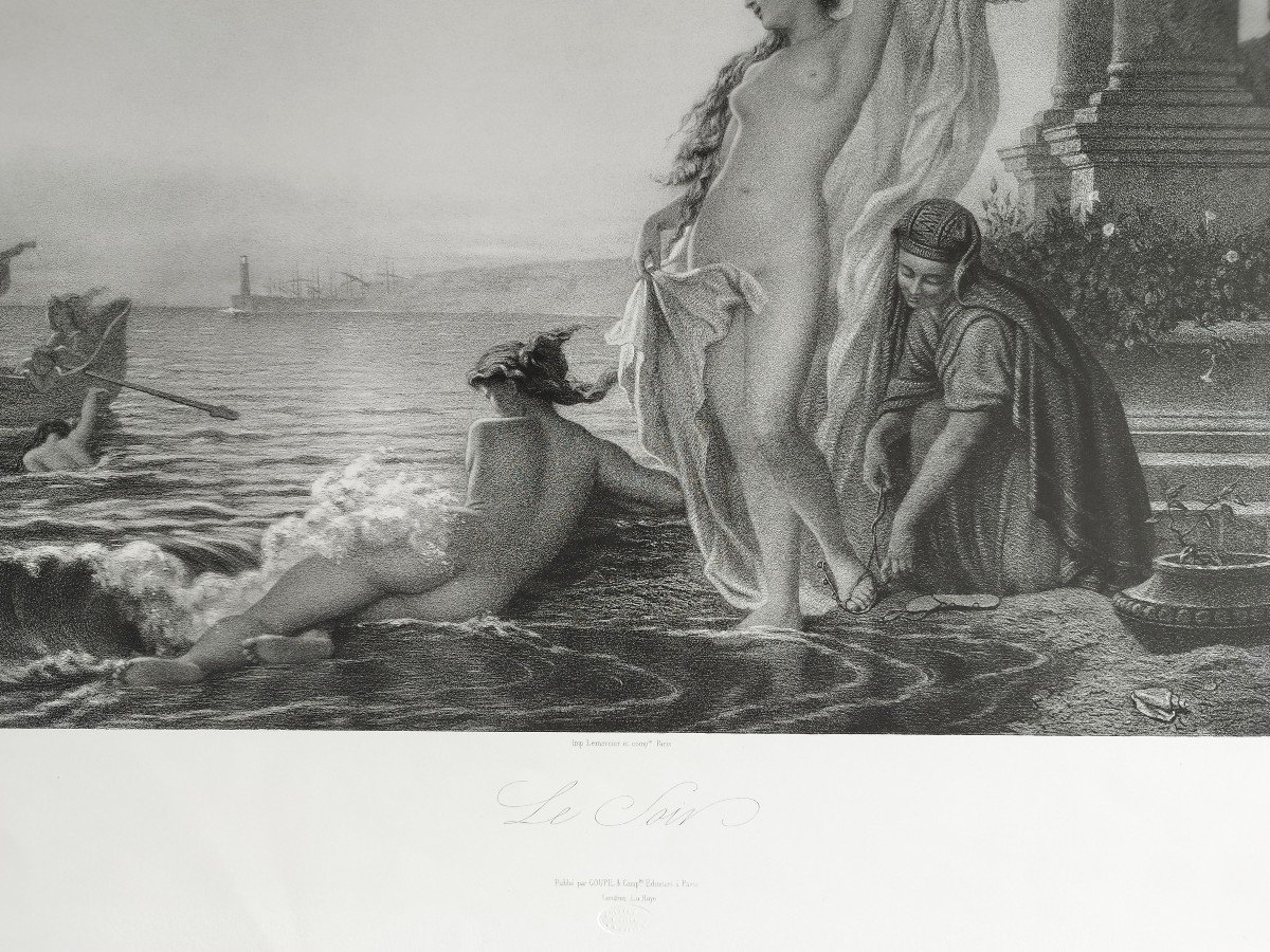  Antique Scene Female Nude  Lithograph By Pirodon19th C Old Print-photo-3