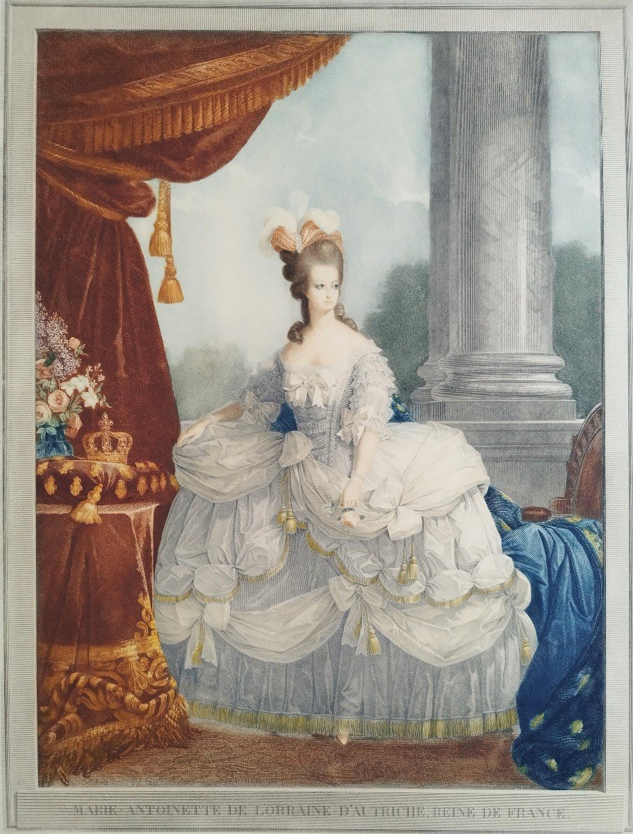 Marie-Antoinette Reine De France Gravure  Aquarellée-photo-3