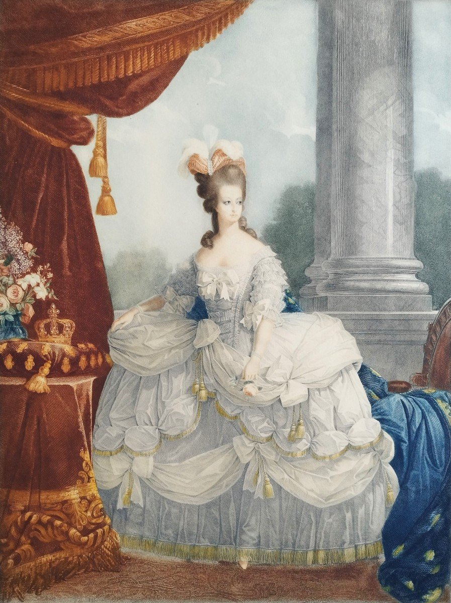 Marie-Antoinette Reine De France Gravure  Aquarellée-photo-4