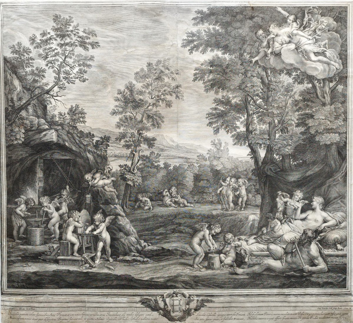 Venus And Vulcain 17th Century Mythological Engraving  Etching Old Print-photo-3