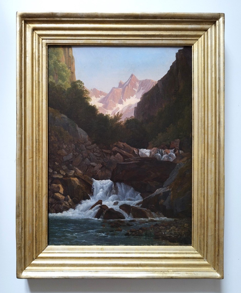 Oil Painting Mountain Landscape Swiss School 19th C-photo-2