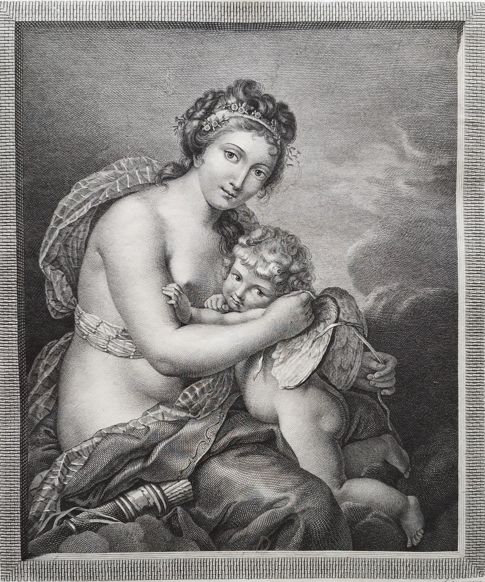 Cupid And His Mother Venus Gravure 19ème Par William Sharp d'Après Vigée Lebrun