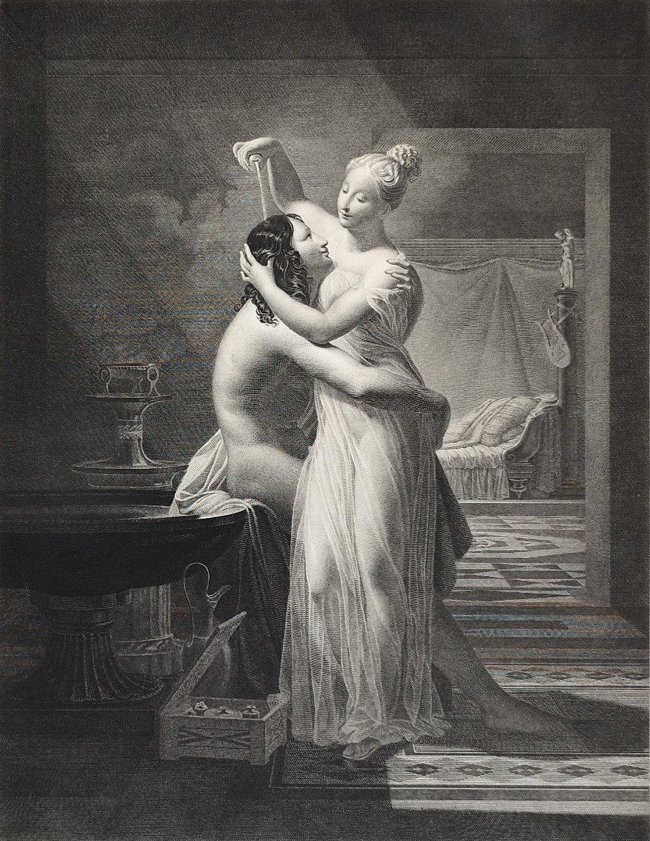 Gravure Mythologique Néoclassique Héro Et Léandre d'Après Delorme-photo-4