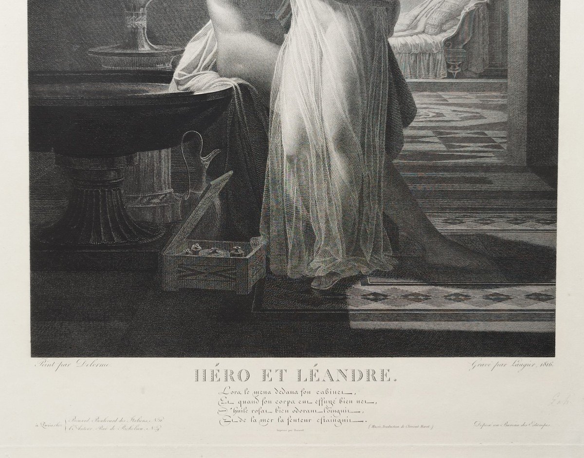 Gravure Mythologique Néoclassique Héro Et Léandre d'Après Delorme-photo-1