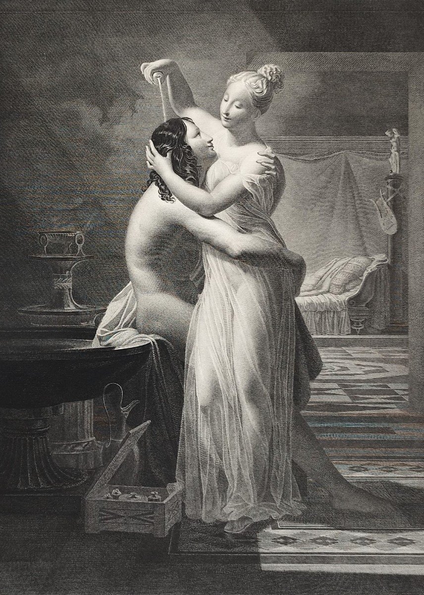 Gravure Mythologique Néoclassique Héro Et Léandre d'Après Delorme-photo-4