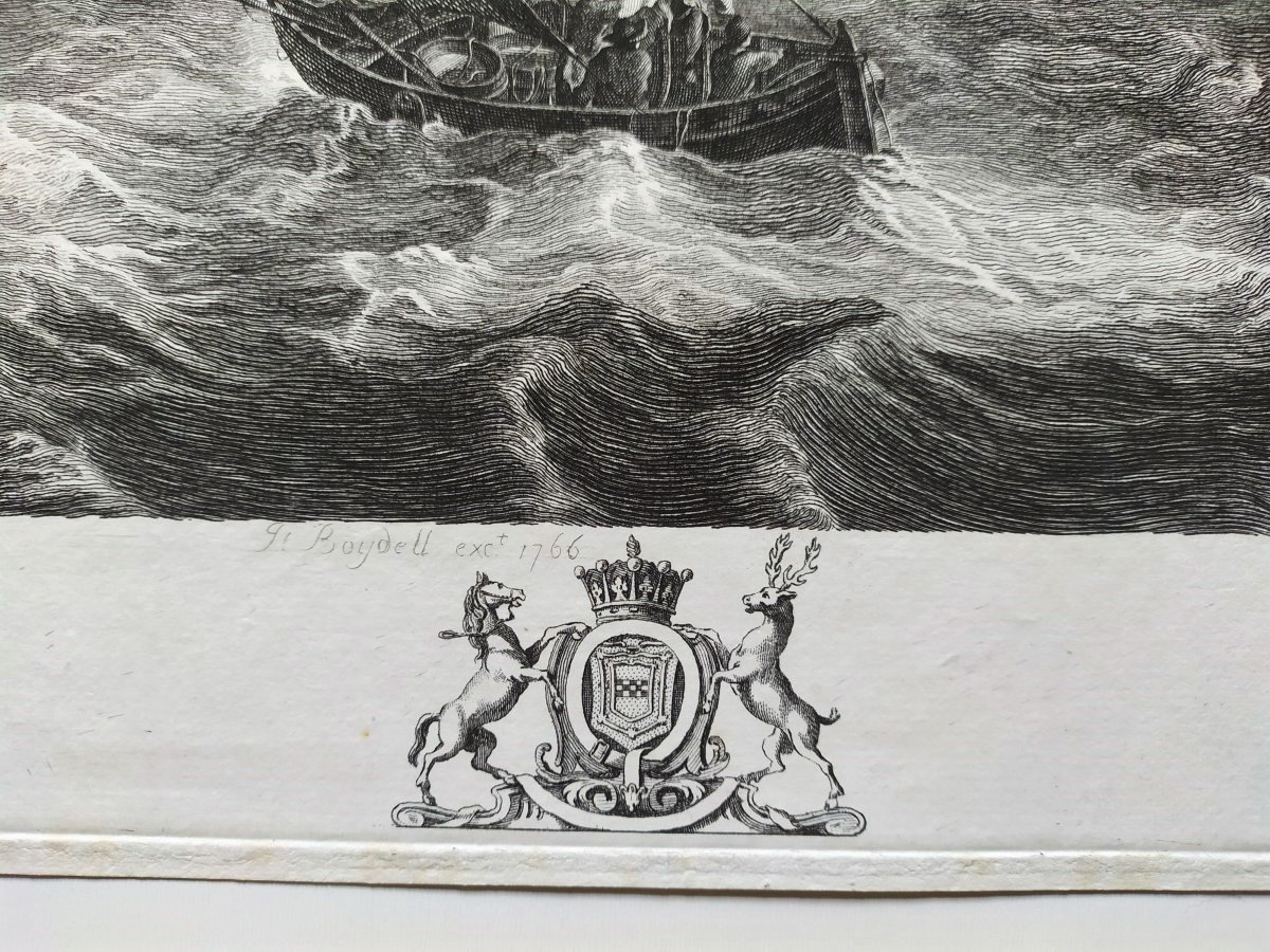 Etching Seascape Engraving After Ludolf Bakhuizen 18th C Old Print-photo-1