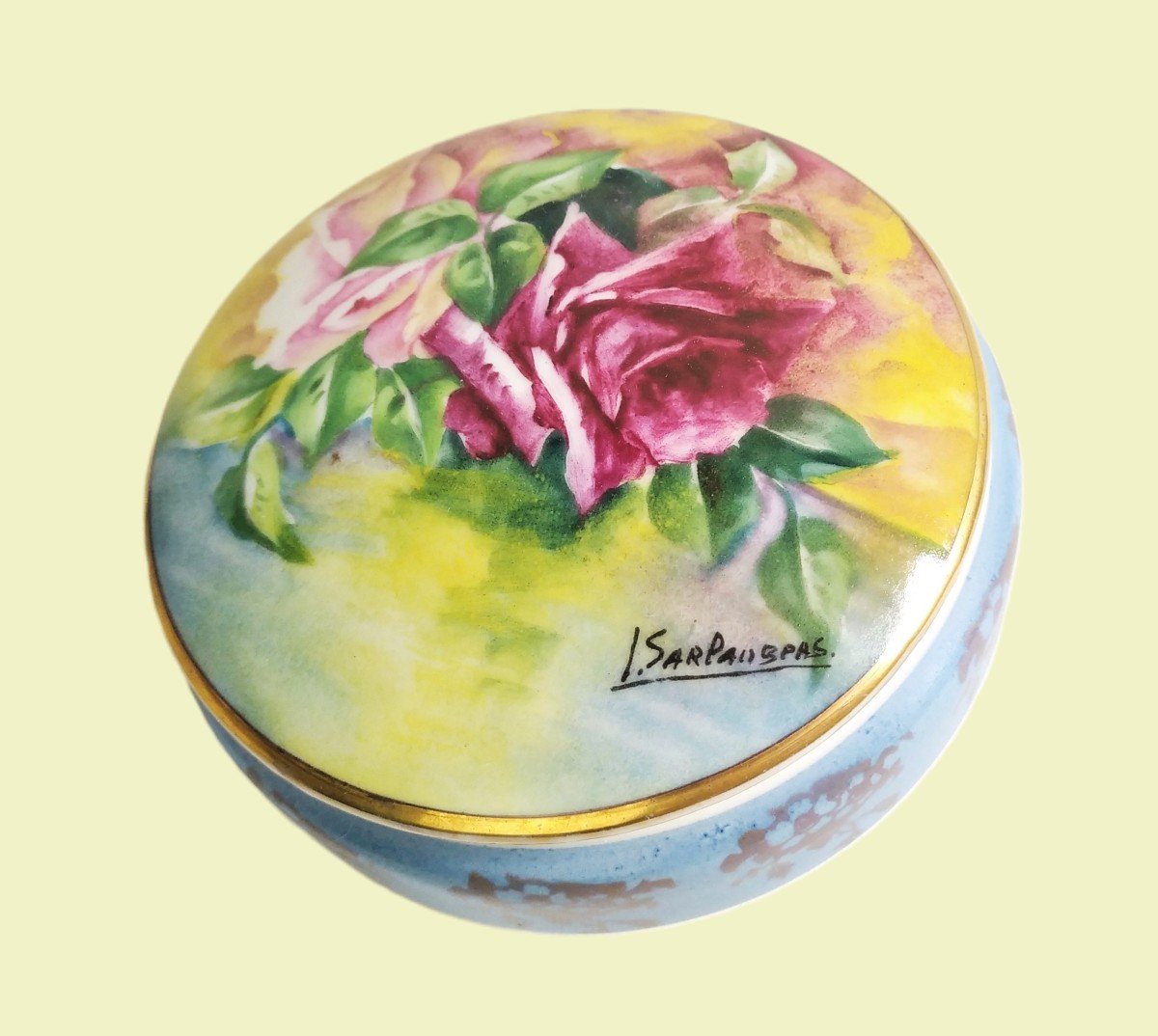 Jewelry Or Candy Box Hand Painted Limoges Porcelain Decor Roses Signed By Artist Sarlangeas -photo-2