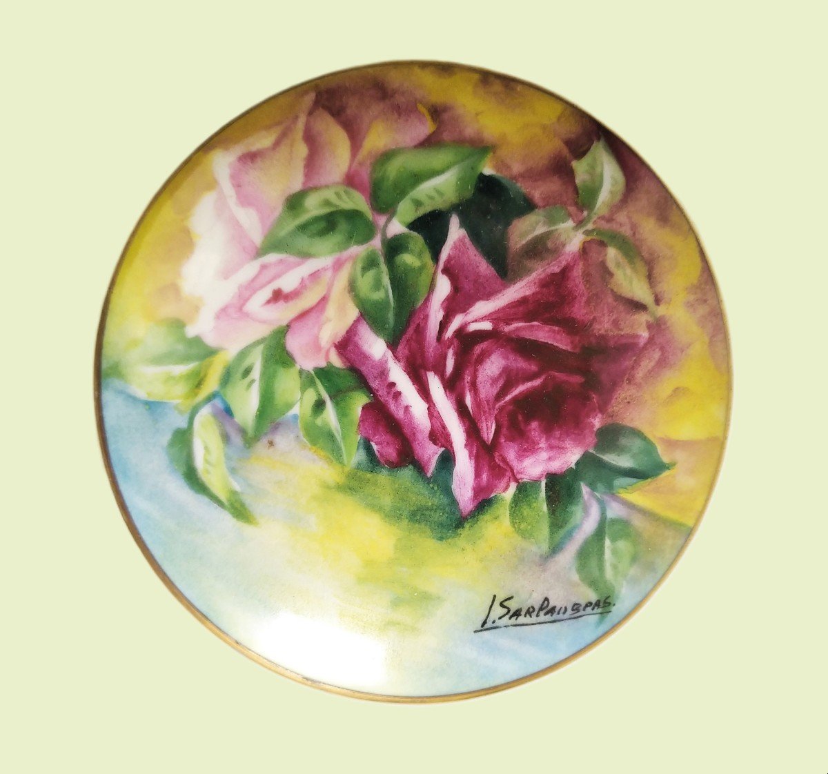 Jewelry Or Candy Box Hand Painted Limoges Porcelain Decor Roses Signed By Artist Sarlangeas -photo-3