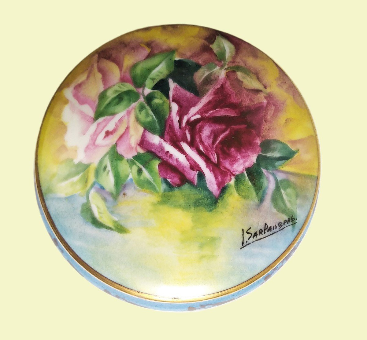 Jewelry Or Candy Box Hand Painted Limoges Porcelain Decor Roses Signed By Artist Sarlangeas -photo-4