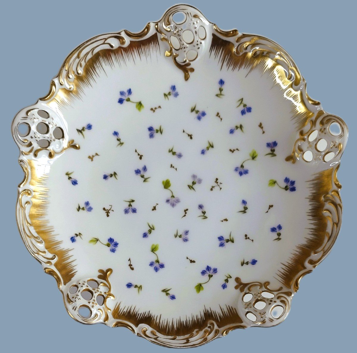 Bavarian Hand Painted Porcelain Dish Flower Decor-photo-1