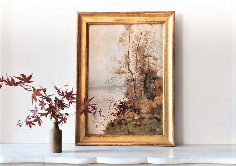 Oil Painting On Canvas Autumn Landscape 19th Century-photo-3