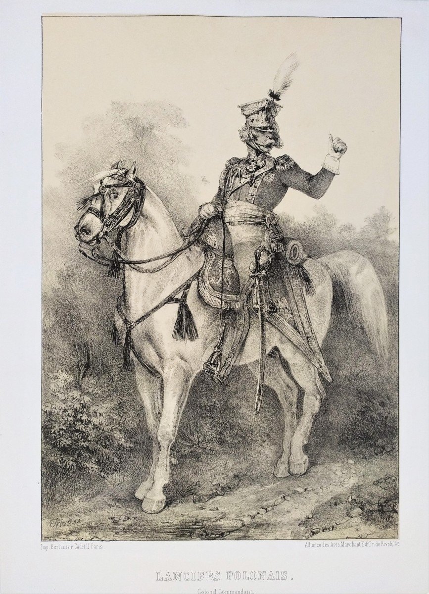 Horse Rider Polish Lancers Militaria Lithograph By Charlet 19th C-photo-3