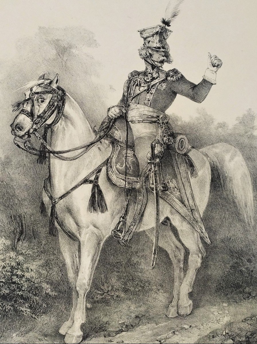 Horse Rider Polish Lancers Militaria Lithograph By Charlet 19th C-photo-2