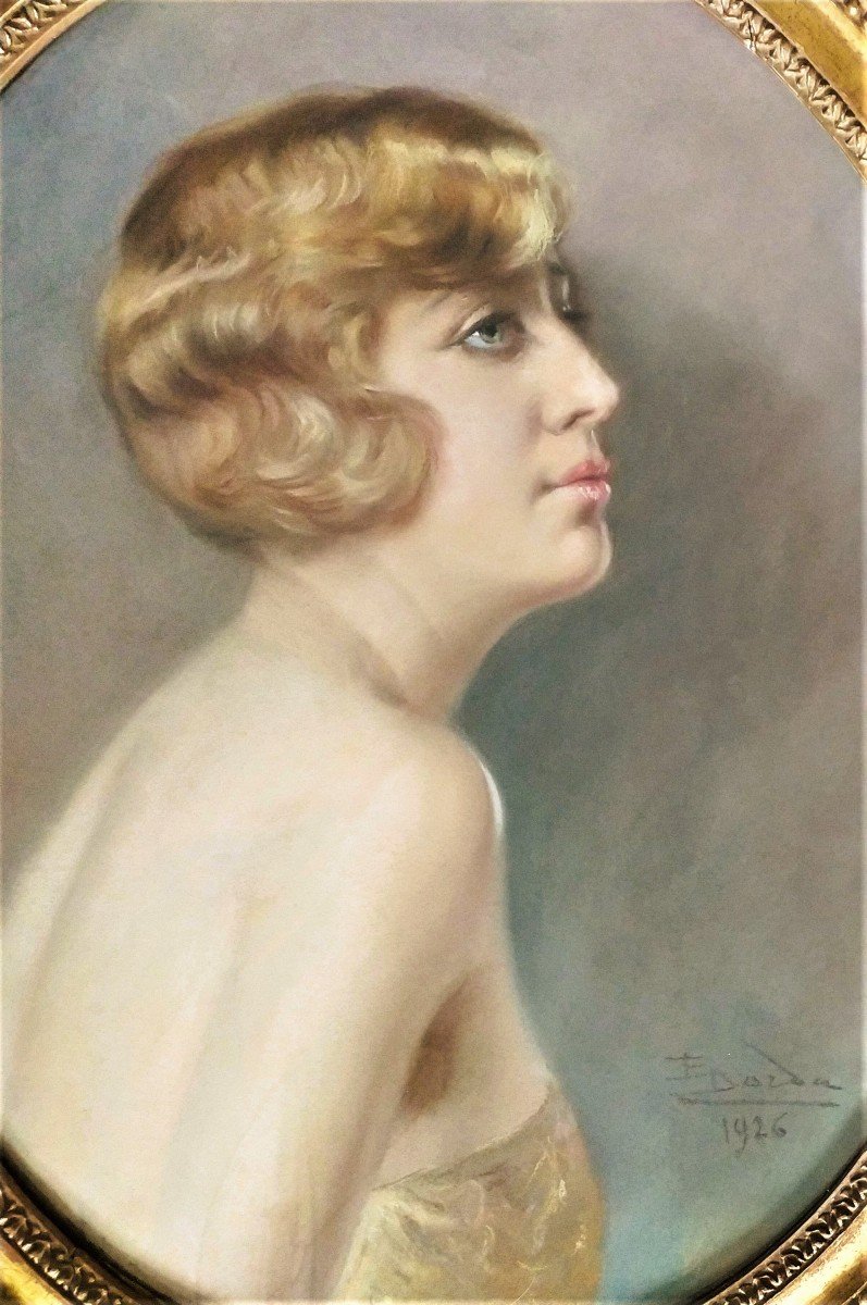 Portrait Femme Mondaine Pastel Par Enrique Dorda Y Rodriguez Peintre Espagnol Art Deco-photo-2