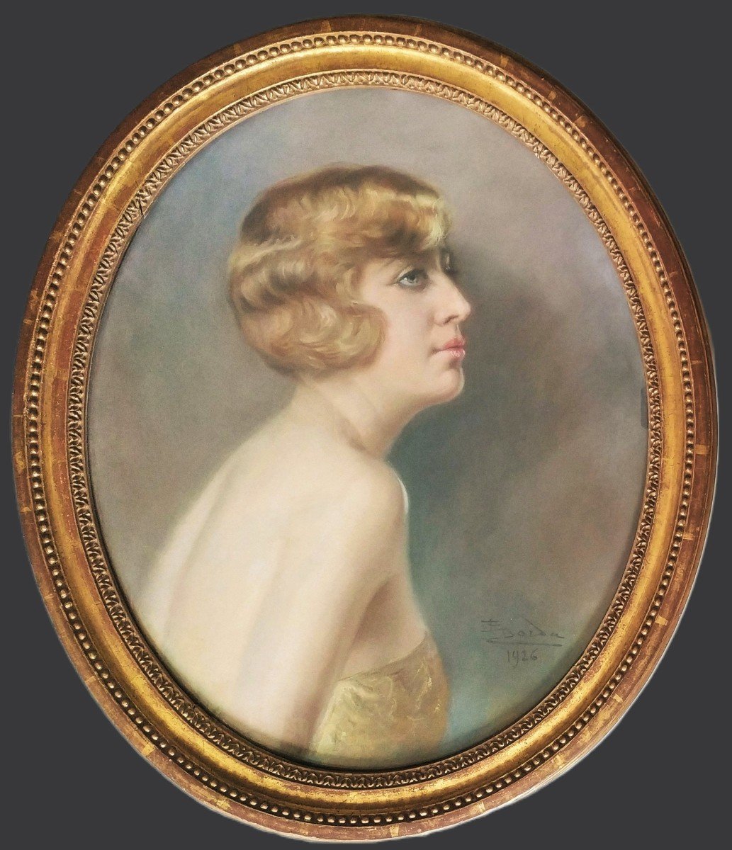 Portrait Femme Mondaine Pastel Par Enrique Dorda Y Rodriguez Peintre Espagnol Art Deco