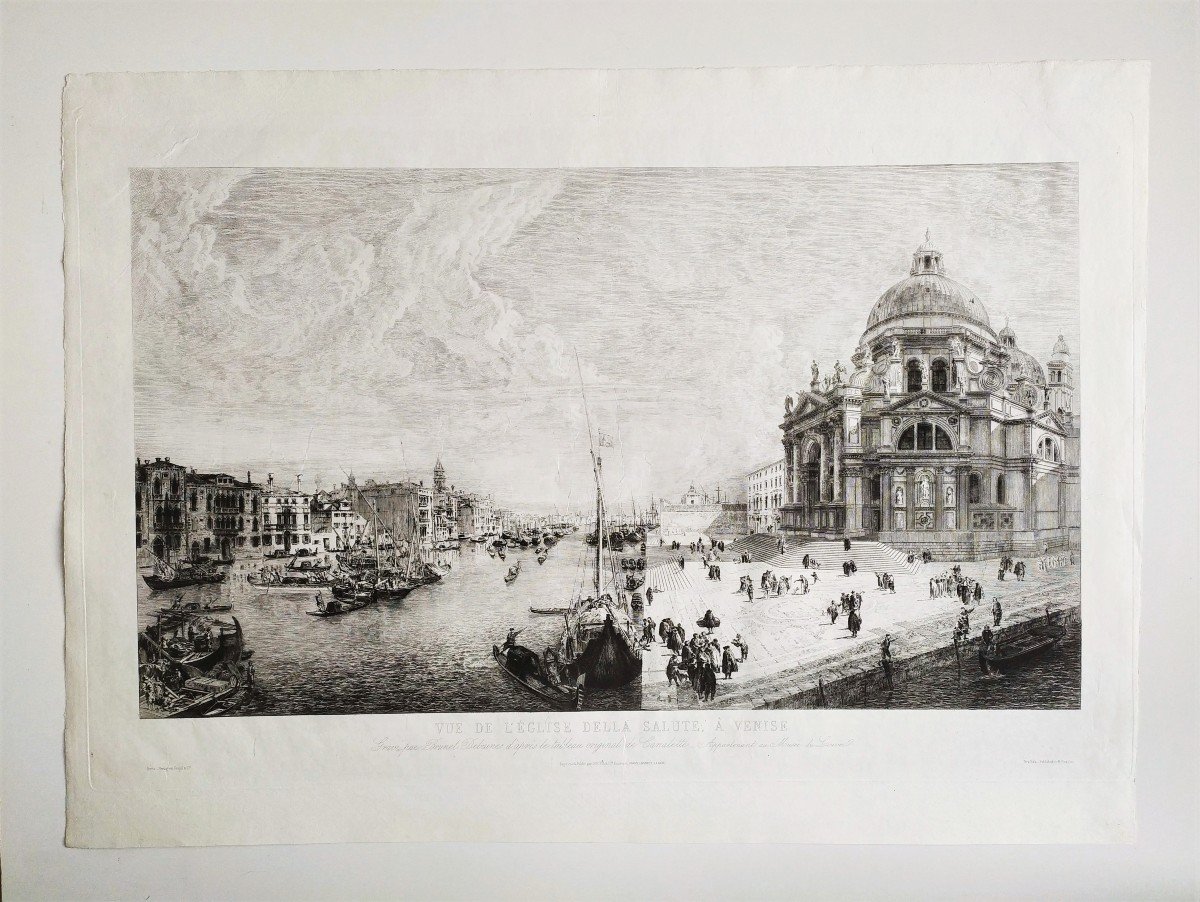 Venice View Of The Della Salute Church Engraving Etching 19th Century Old Print-photo-2