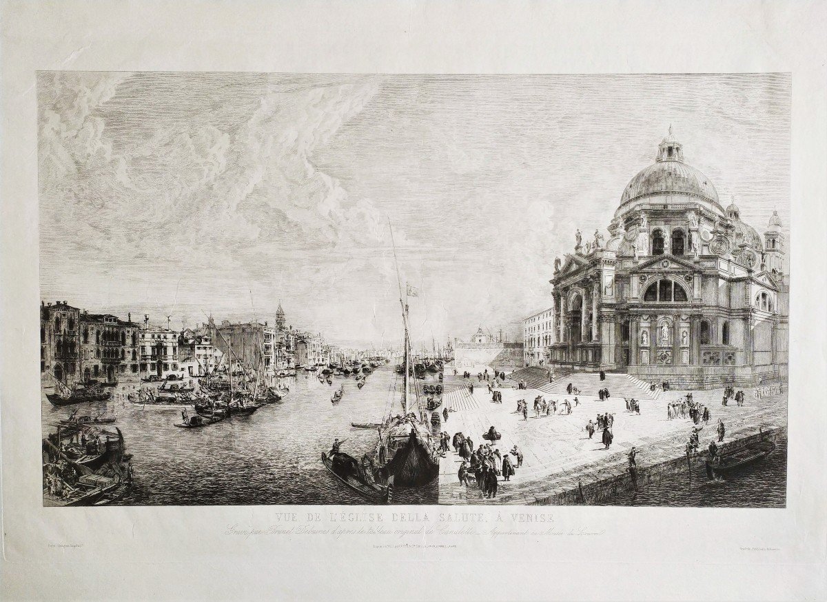 Venice View Of The Della Salute Church Engraving Etching 19th Century Old Print-photo-3