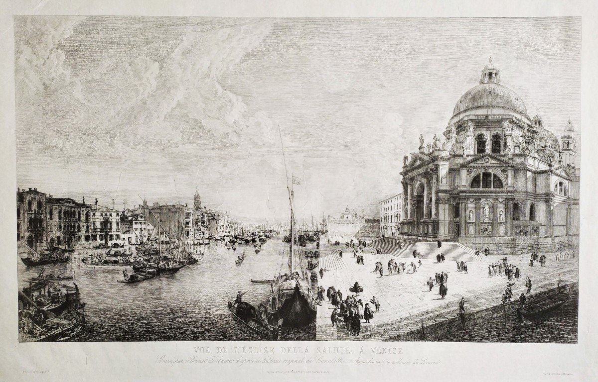 Venice View Of The Della Salute Church Engraving Etching 19th Century Old Print-photo-4