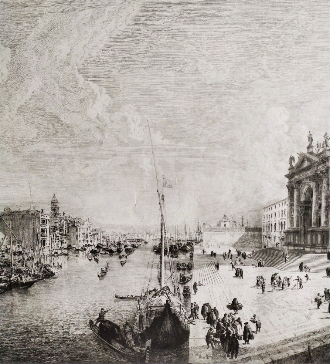 Venice View Of The Della Salute Church Engraving Etching 19th Century Old Print-photo-3