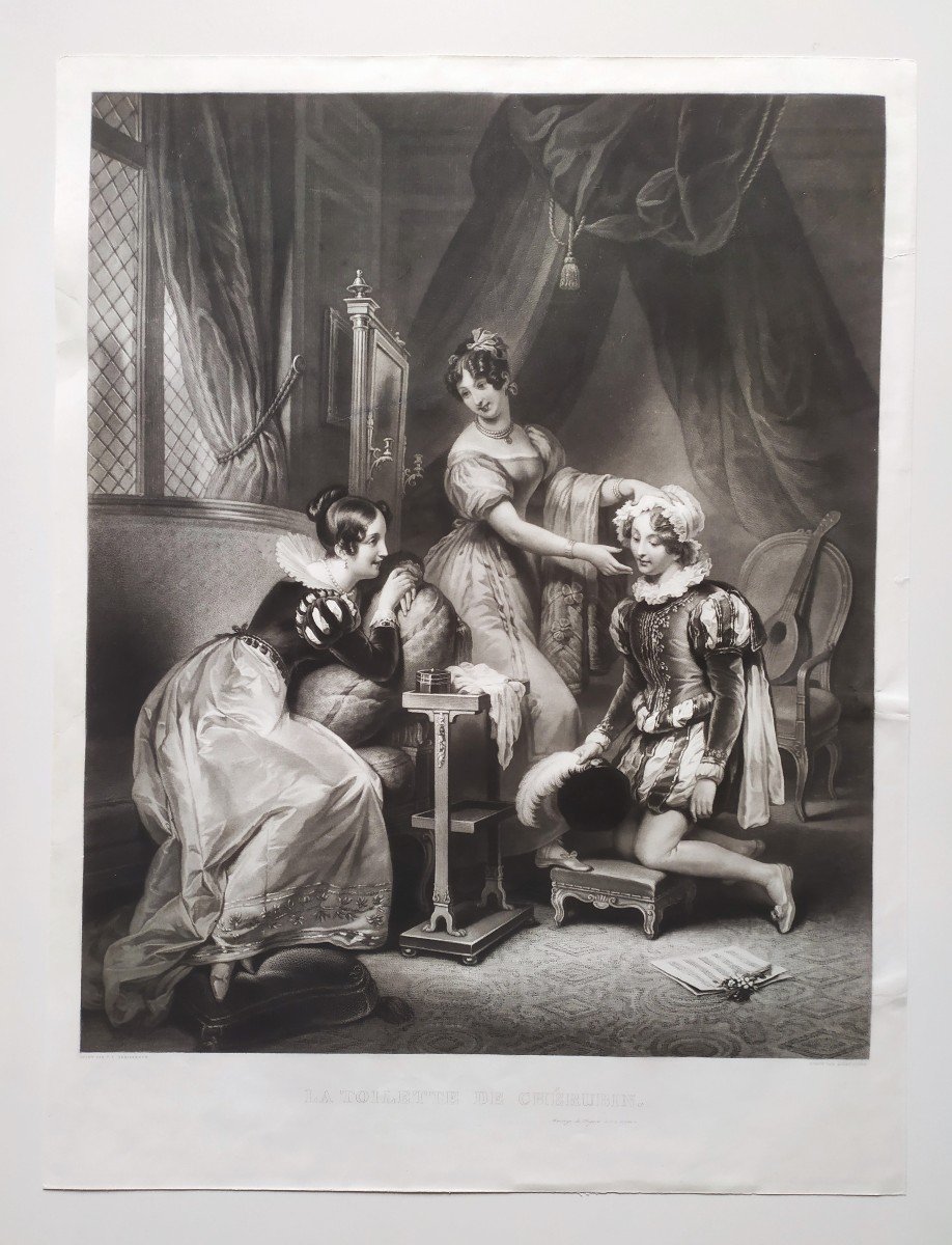  Etching Marriage Of Figaro Engraving By Sixdeniers 19th C Old Print-photo-2