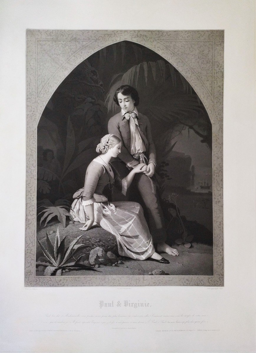 Etching Paul And Virginia Engraving By Eugène Jazet After Schopin 19th Century Old Print-photo-2