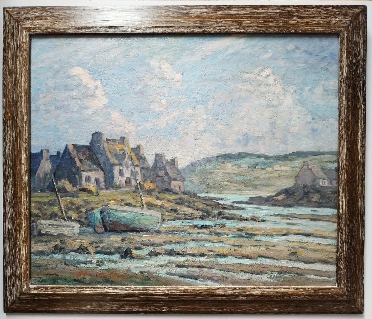 Seascape Brittany Oil Painting  By Georges Mouchot 20th Century-photo-2