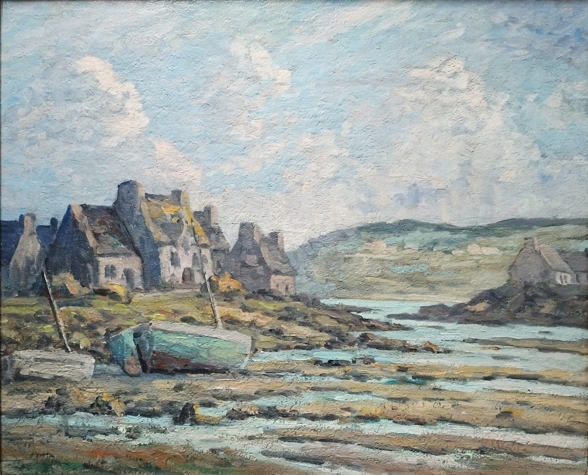 Seascape Brittany Oil Painting  By Georges Mouchot 20th Century-photo-4