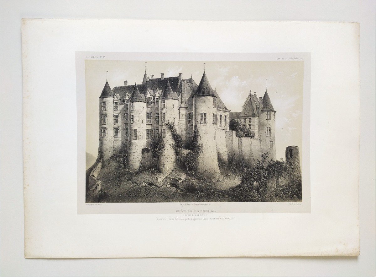 Castle Luynes Lithograph By Victor Petit 19th C Old Print -photo-2