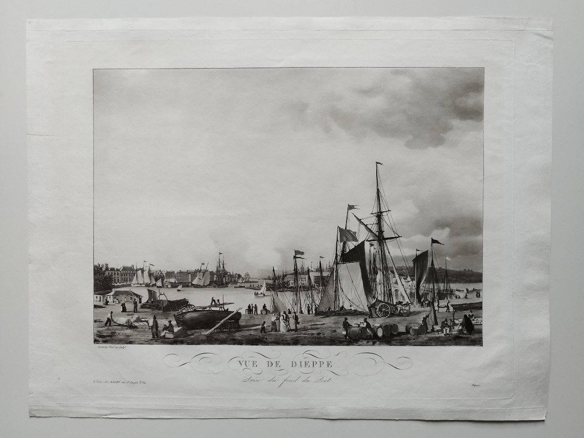 View Of Dieppe Port Seascape Normandy Engraving 19th C Etching Old Print-photo-2