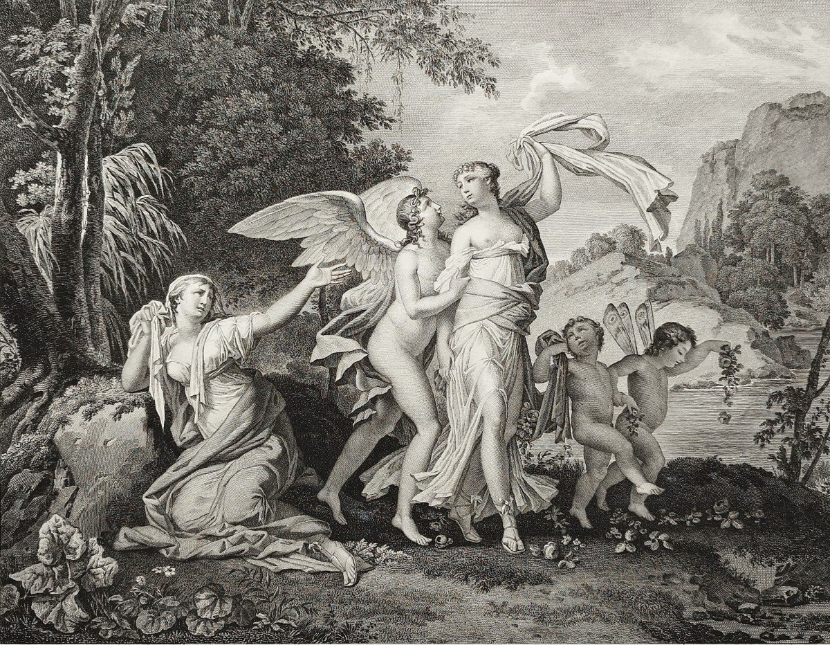 Gravure Allégorique l'Amour l'Amitié Par Cazenave 19ème Mythologie -photo-4