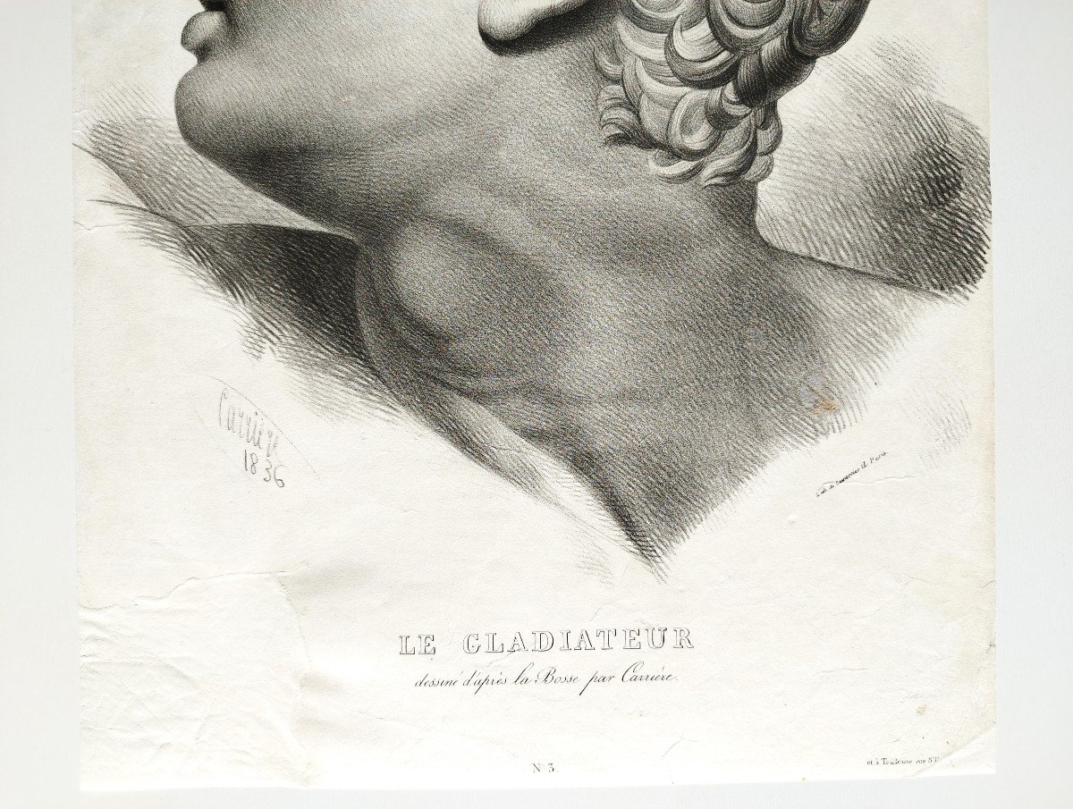 Gladiator  Mythological Lithograph 19th C Old Print-photo-4