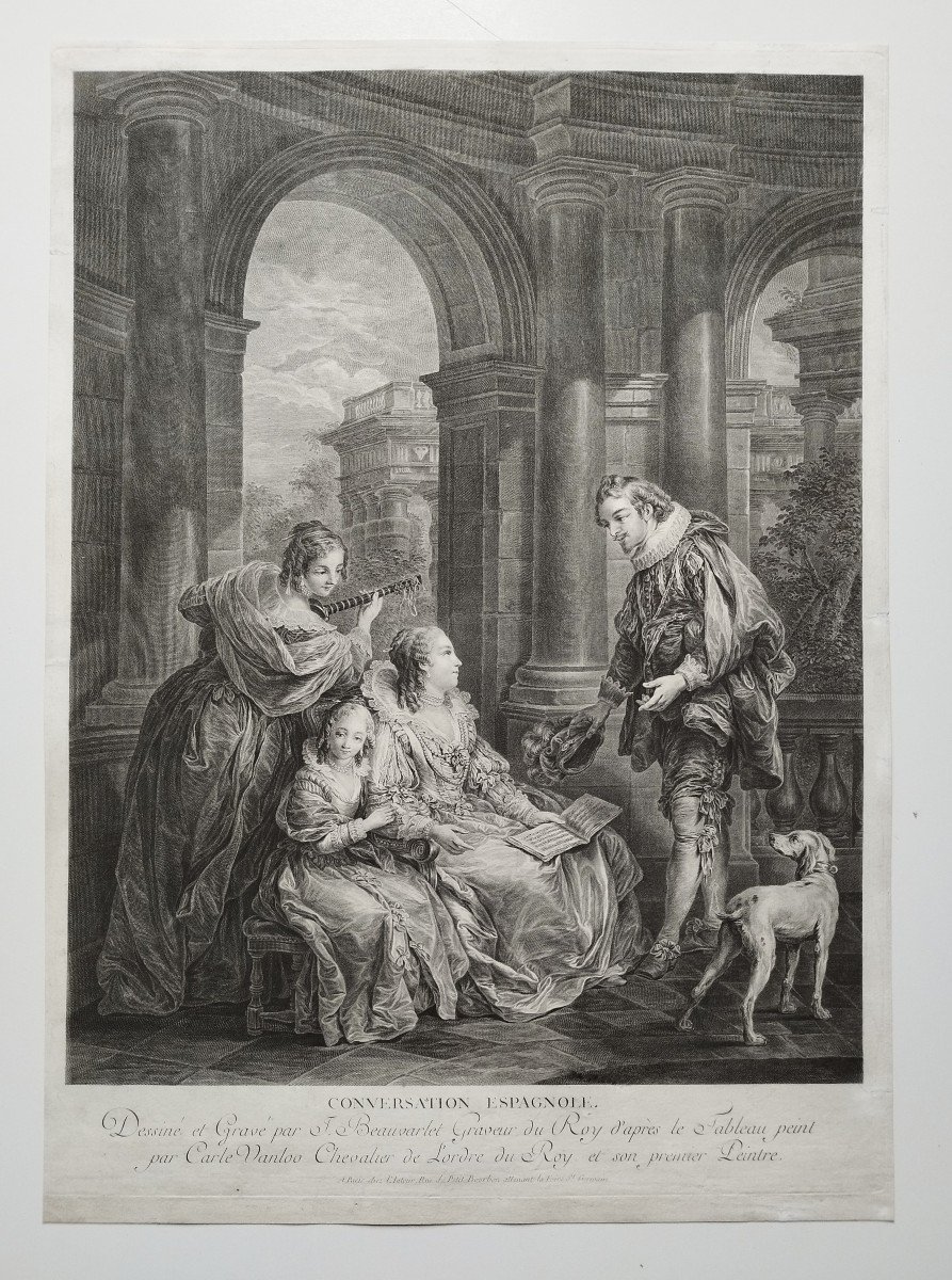 Scene From The Marriage Of Figaro 18th Century Engraving By Beauvarlet After Carle Van Loo -photo-2