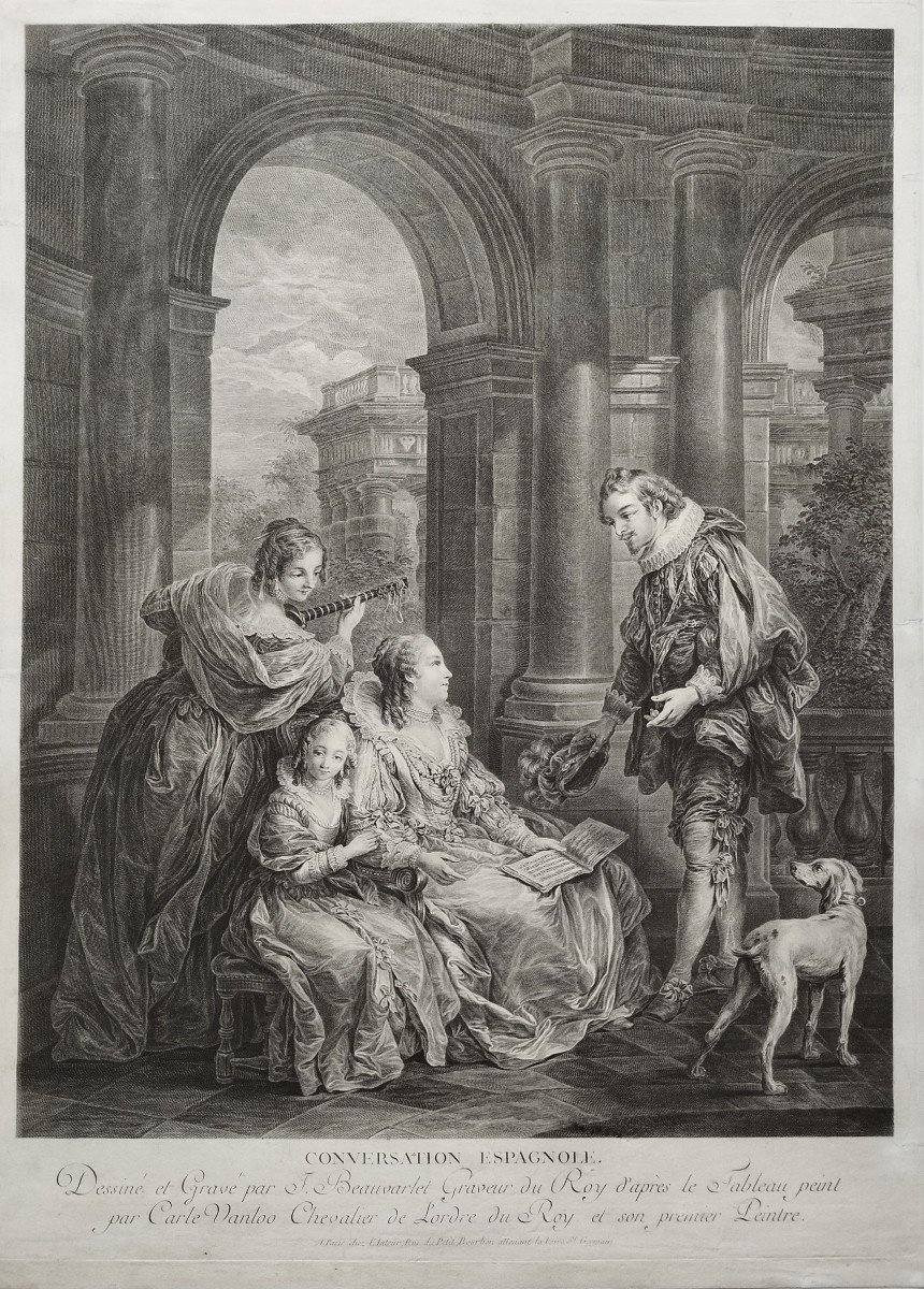 Scene From The Marriage Of Figaro 18th Century Engraving By Beauvarlet After Carle Van Loo -photo-3